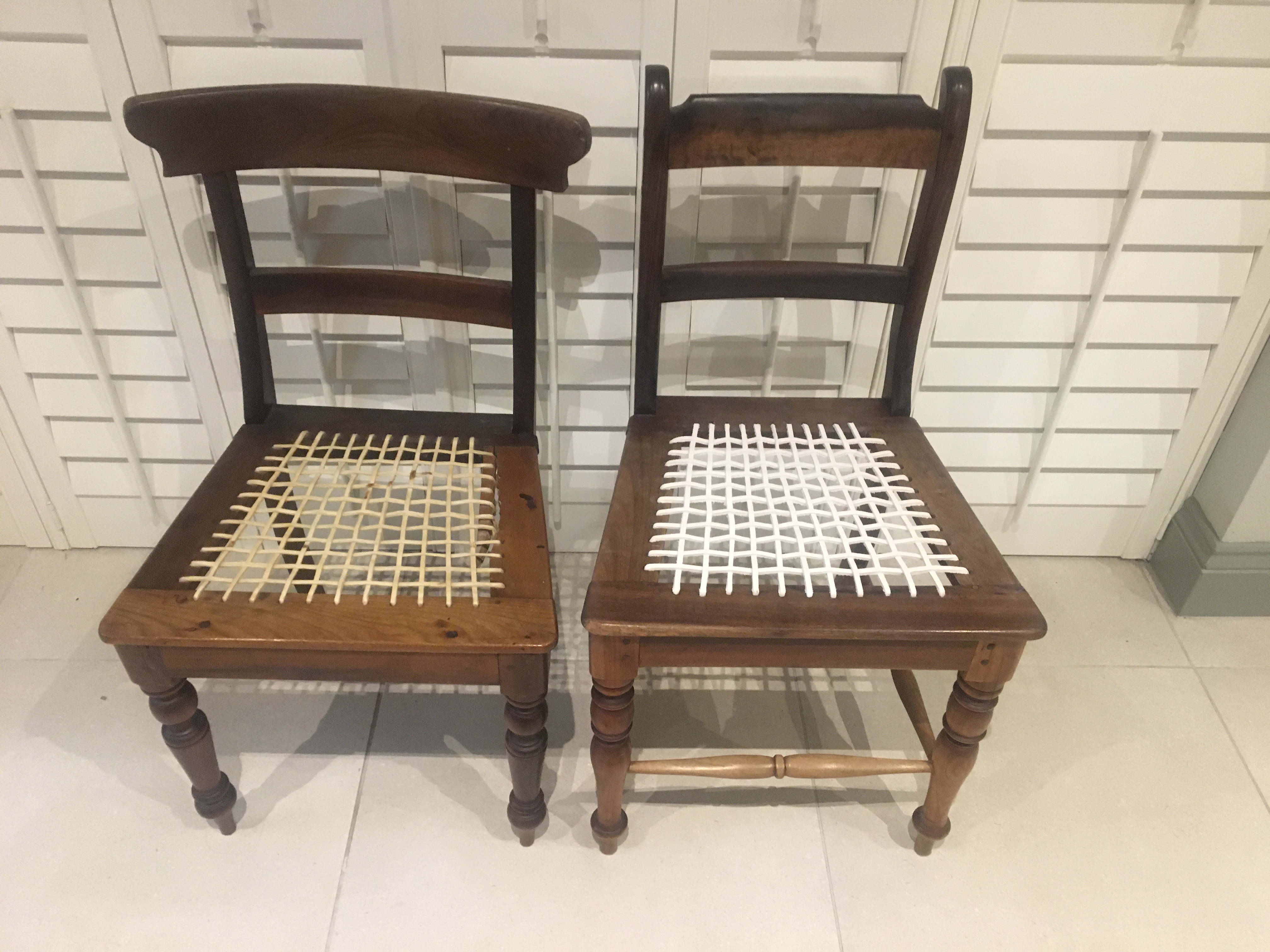 broken and fixed riempie side by side